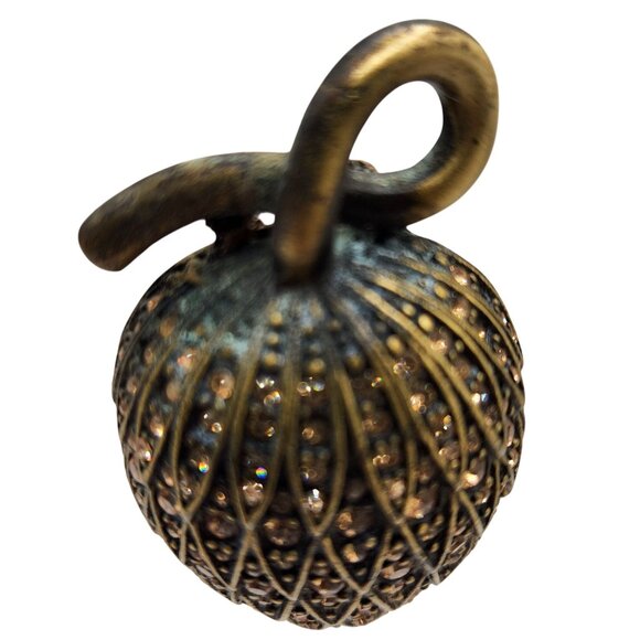 Vintage 1990s Joan Rivers Brass Tone Strawberry Brooch Pin Brown Crystals Signed - Picture 2 of 5